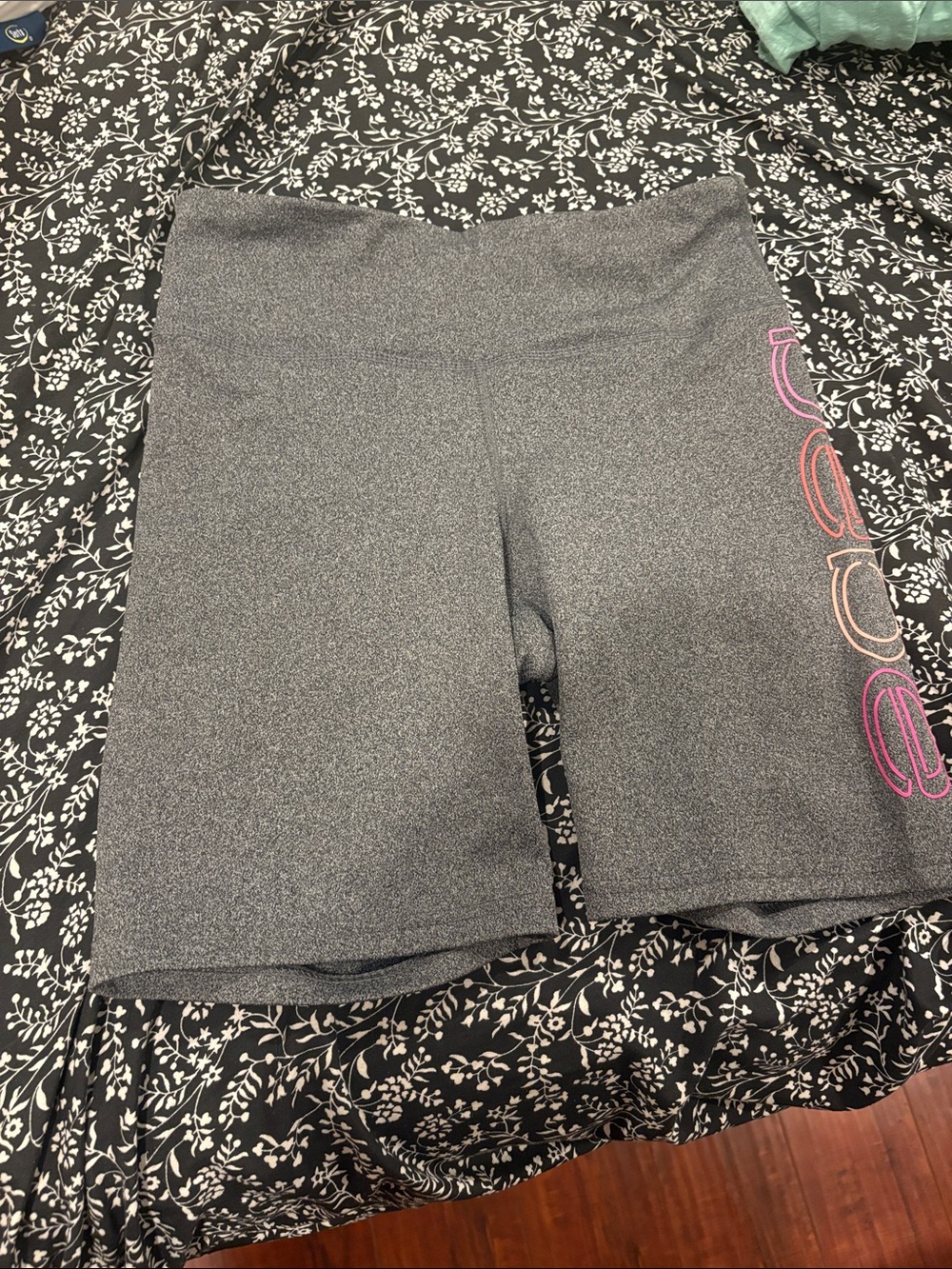 bebe Gray High-Waist Sparkle Bike Shorts with Ombre Side Logo